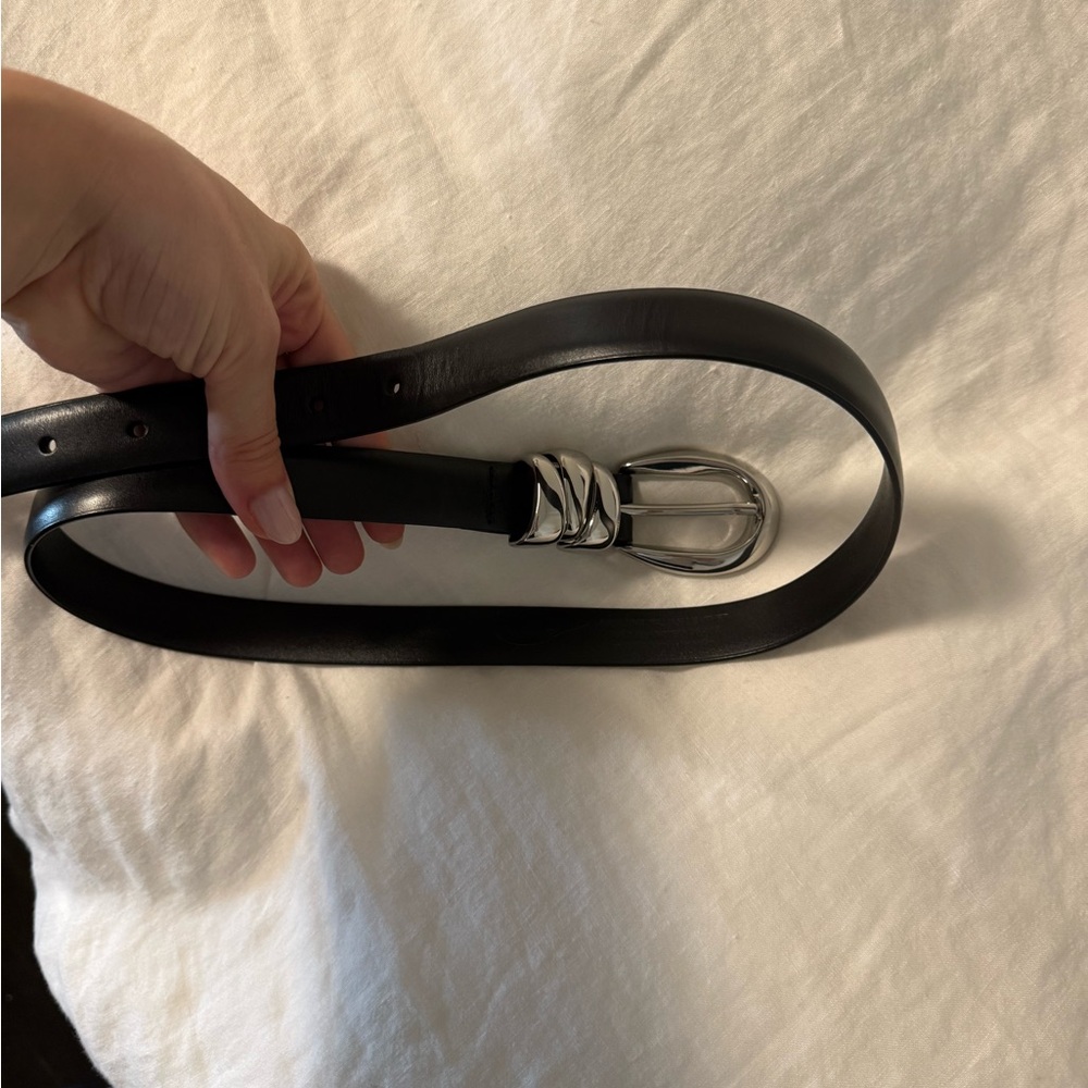 Madewell Black Leather Belt with Silver Buckle